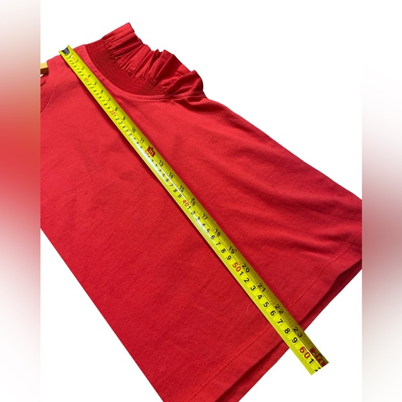 Evereve Red Ruffle Sleeve Blouse L Statement Short Sleeve Cotton Top - Picture 7 of 8